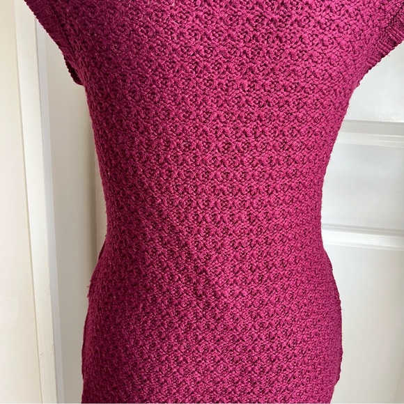 J.J. Basics Cable Knit Cowl Neck Cap Sleeve Sweater Dress Burgundy Sz L - Picture 13 of 16